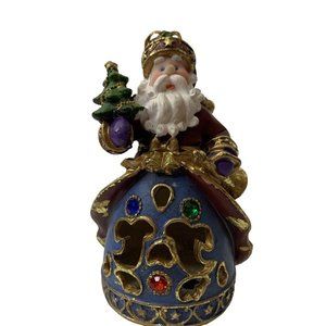 Vintage Jewelled Santa Ornament Red Blue Green 4.25" Resin